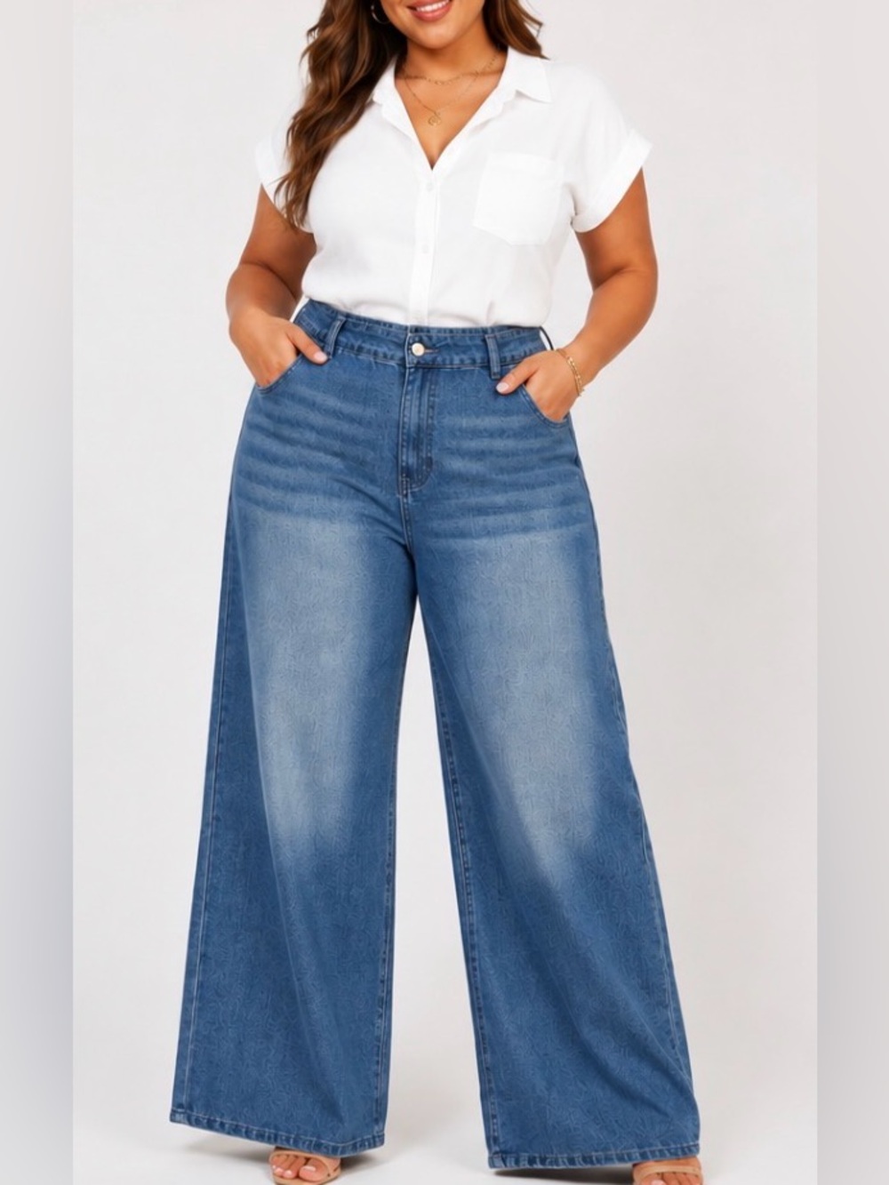 Wide Leg High-Rise Oversize Jeans - Blue XL